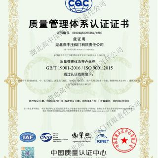 質量體系證書( ISO9001)中文